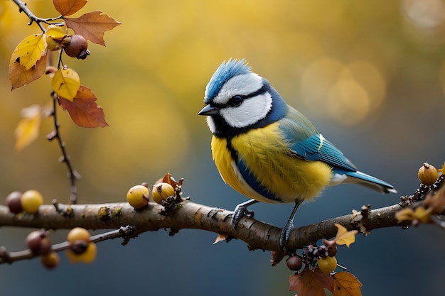 Premium Ai Image Eurasian Blue Tit Sitting On Twig In Autumn Nature Premium Ai Image Eurasian Blue Tit Sitting On Twig In Autumn Nature